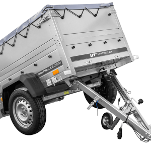 Pkw Anhänger Neu GARDEN TRAILER 150 KIPP mit zusätzlichen Bordwänden, Stützrad und grauer Flachplane