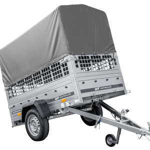 Kippanhänger Garden Trailer 200 KIPP 200×106 cm 750 kg mit Laubgitteraufsatz, Hochplane, Hochspriegel und Stützrad