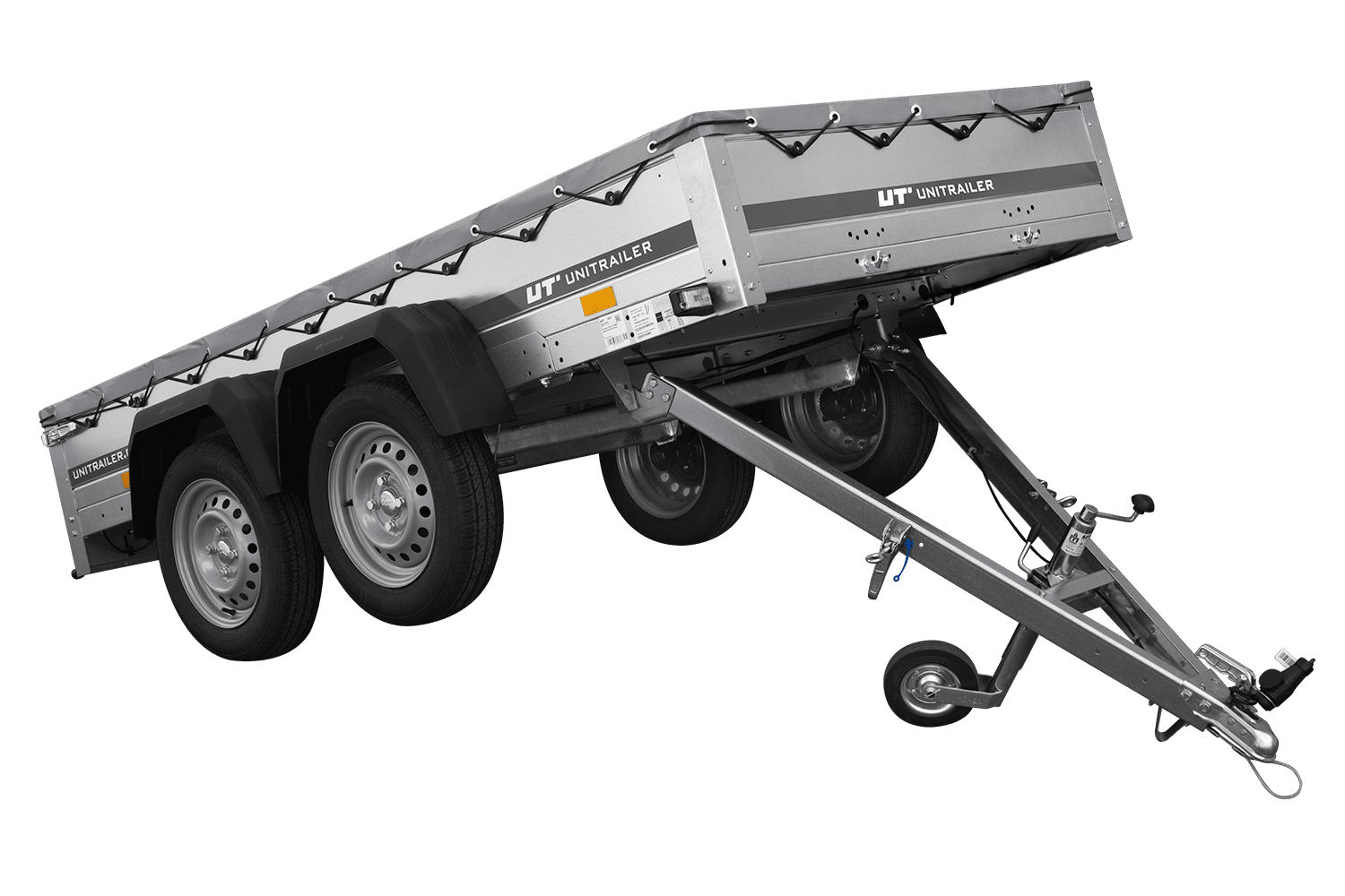 GARDEN TRAILER 264/2 KIPP MIT STÜTZRAD, GRAUE FLACHPLANE UND PLANENTRÄGER