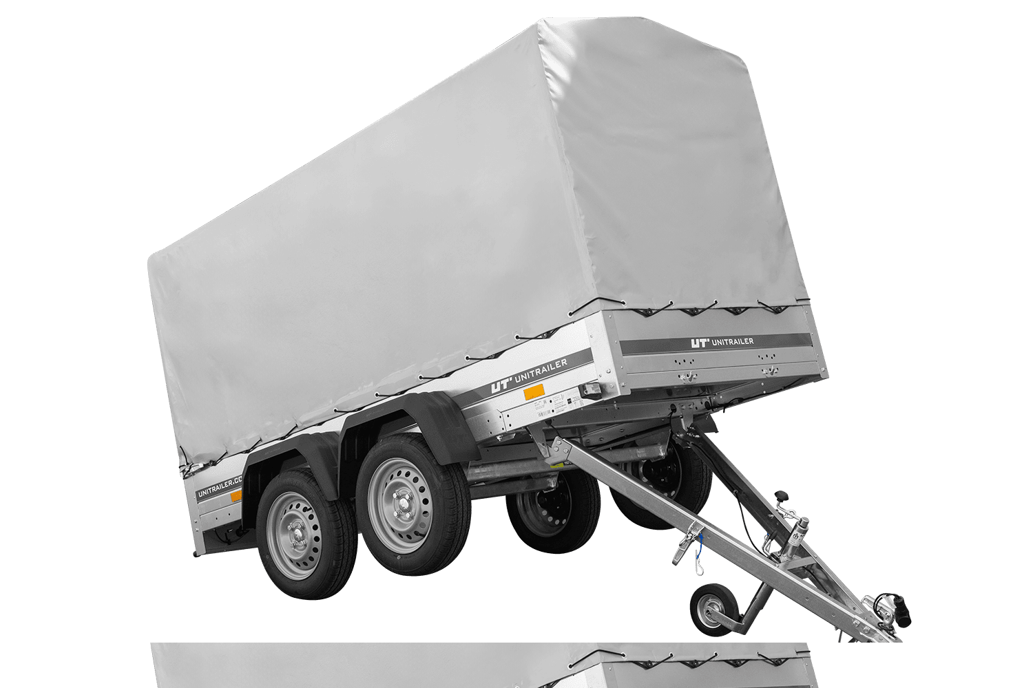 Der Anhänger Garden Trailer 264/2 KIPP MIT STÜTZRAD, H-1100-HOCHSPRIEGEL UND GRAUER PLANE