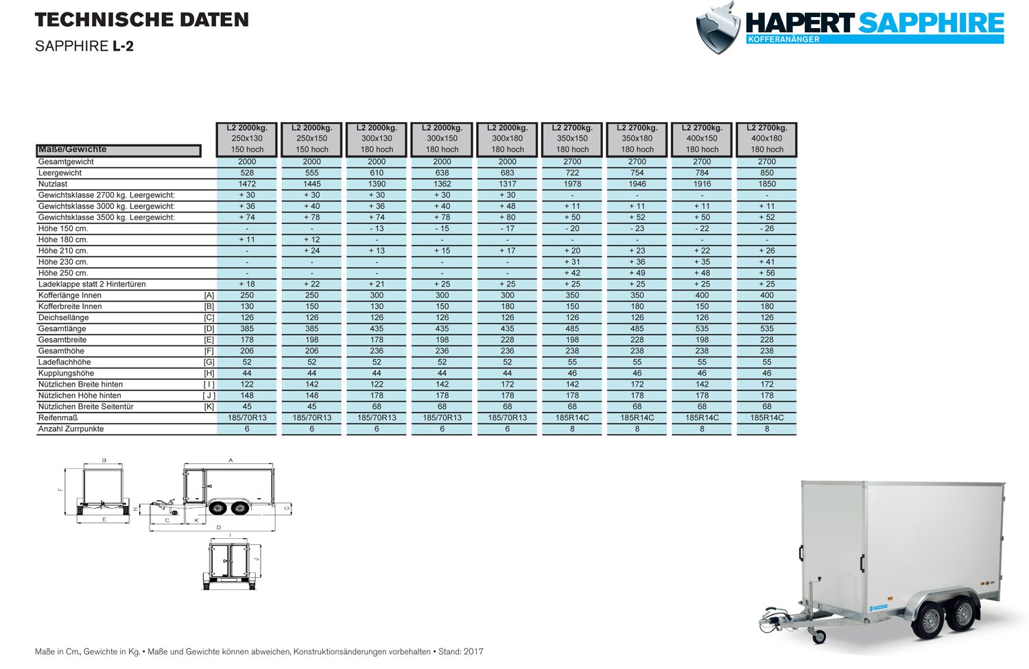 Hapert Sapphire L-2 – 350 x 150 x 180 – Kofferanhänger – 2700 kg – Bild 23