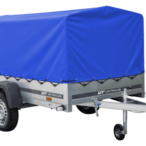 Einachsanhänger mit Blattfedern 230×125 UNITRAILER GARDEN 230/R KIPP mit H-800-Rahmen und blauer Plane