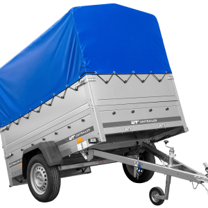 Einachsanhänger 200×125 UNITRAILER GARDEN 201 KIPP mit BIS-Seitenwänden, H-800-Rahmen und blauer Plane