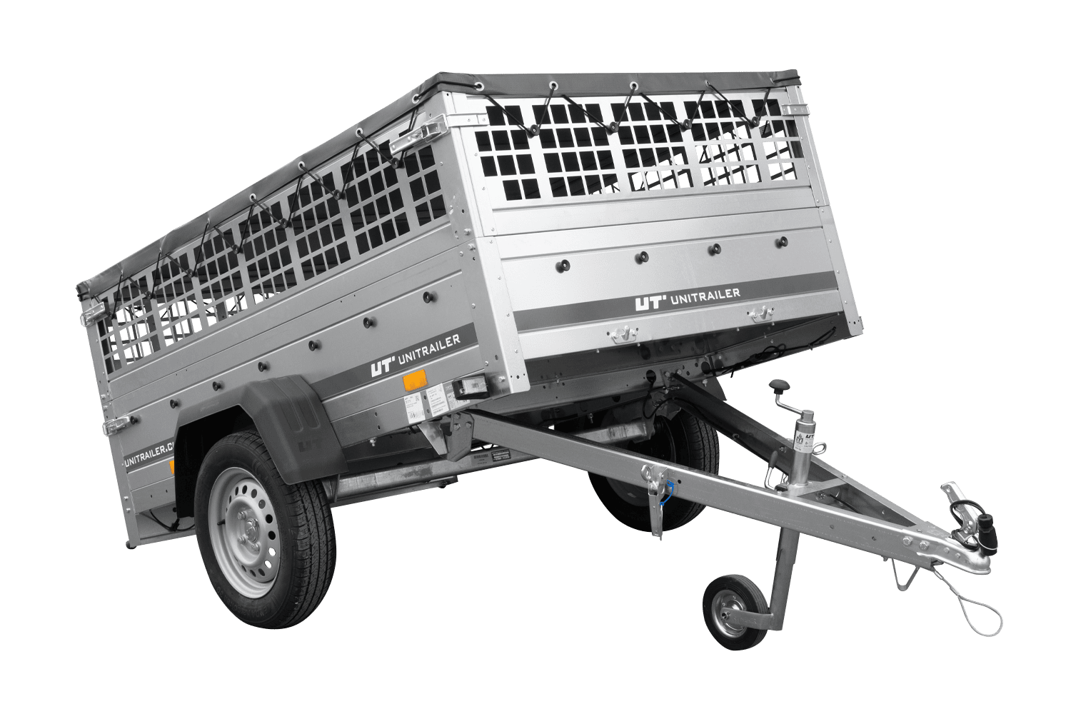 Autoanhänger 200×125 UNITRAILER GARDEN 201 KIPP mit Gitterwänden, H-0-Rahmen und grauer Plane