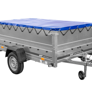 Unitrailer GARDEN TRAILER 230 FD Pkw-Anhänger mit Stützrad, zusätzlichen Bordwänden und blauer Plane