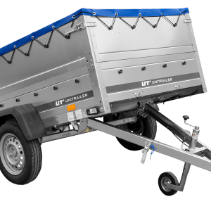 Autotransportanhänger 200×125 UNITRAILER GARDEN 201 KIPP mit BIS-Seitenwänden und blauer Plane