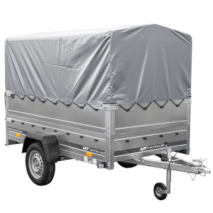 PKW-Anhänger 230×125 UNITRAILER GARDEN 230 FD mit BIS-Seiten, H-800-Gestell und grauer Plane