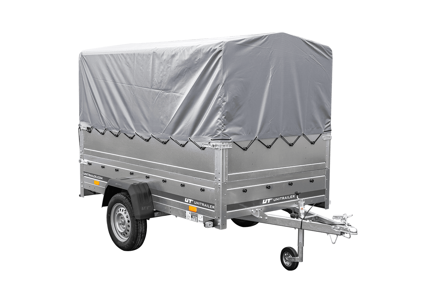 PKW-Anhänger 230×125 UNITRAILER GARDEN 230 FD mit BIS-Seiten, H-800-Gestell und grauer Plane