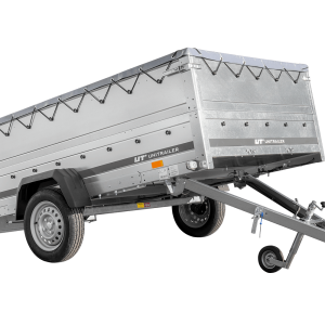 PKW-Anhänger 264×150 UNITRAILER GARDEN 265 KIPP mit zusätzlichen Bordwänden, H-0-Rahmen und grauer Plane