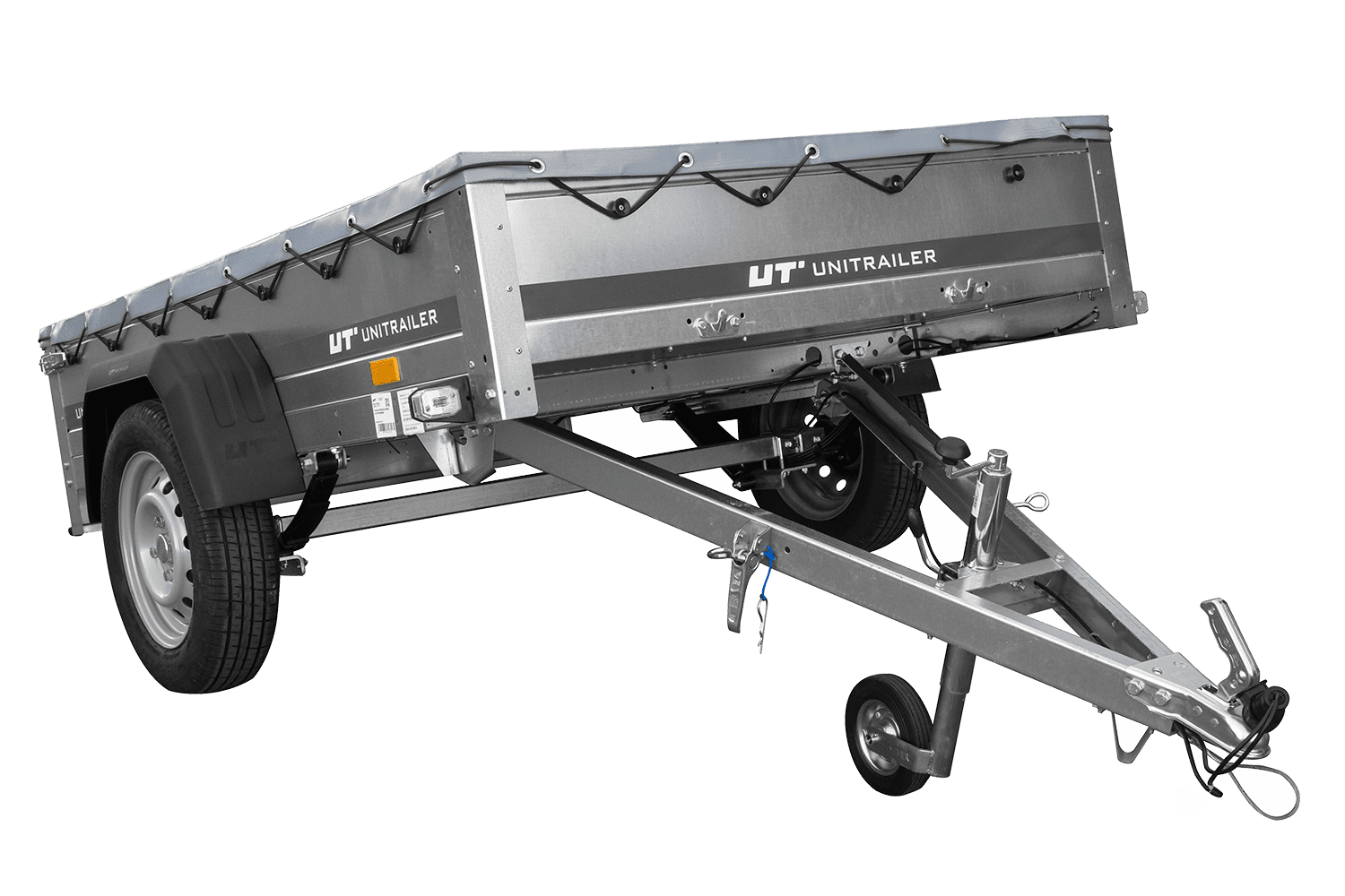 PKW-Anhänger auf Blattfedern 200×125 UNITRAILER GARDEN 201/R KIPP mit H-0 Rahmen und grauer Plane