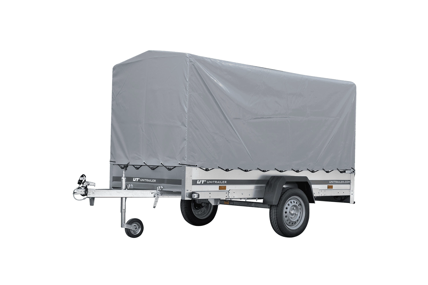 PKW-Anhänger auf Federn 264×125 UNITRAILER GARDEN 264/R KIPP mit H-1100-Rahmen und grauer Plane