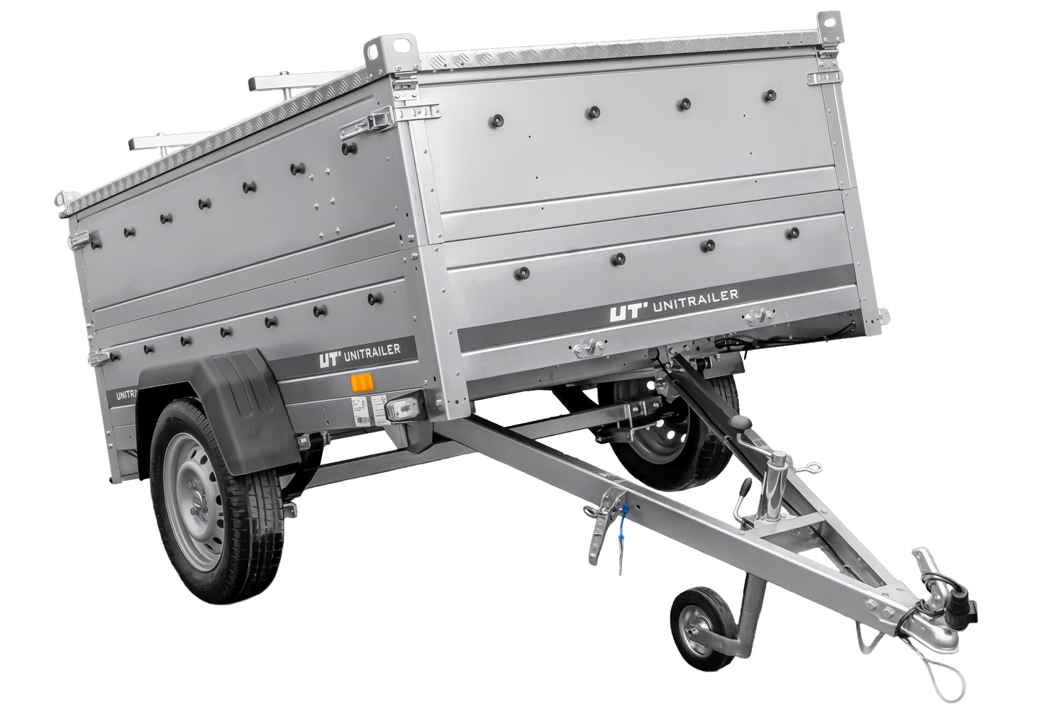 Leichtanhänger auf Federn 200×125 UNITRAILER GARDEN 201/R KIPP mit BIS-Seiten und Aluminiumabdeckung