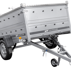 Einachsiger Anhänger auf Blattfedern 230×125 UNITRAILER GARDEN 230/R KIPP mit BIS-Seitenwänden und Aluminiumabdeckung