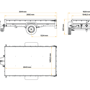 Einachsiger Anhänger auf Blattfedern 264×150 UNITRAILER GARDEN 265/R KIPP mit H-0-Rahmen