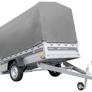Anhänger mit Blattfedern 230×125 UNITRAILER FORCE 230/R KIPP mit H-1100 Spriegel und grauer Hochplane