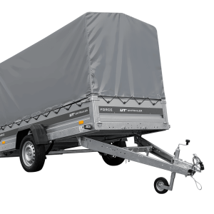 Einachsiger Anhänger mit Blattfedern 264×125 UNITRAILER FORCE 264/R KIPP mit H-1100 Rahmen und grauer Plane