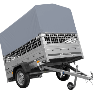 Einachsanhänger 200×125 UNITRAILER GARDEN 201 KIPP mit Gitterseitenwänden, H-800 Rahmen und grauer Plane