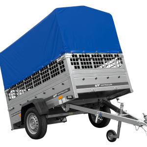 Autoanhänger 200×125 UNITRAILER GARDEN 201 KIPP mit Netzseitenwänden, H-800 Rahmen und grauer Plane