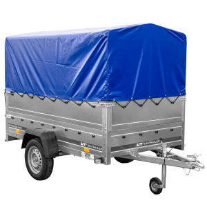 PKW-Anhänger 230×125 UNITRAILER GARDEN 230 FD mit BIS-Bordwänden, H-800-Gestell und blauer Plane