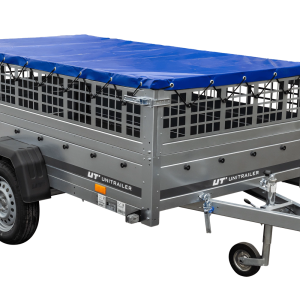 Einachsiger Anhänger auf Blattfedern 264×125 UNITRAILER GARDEN 264/R KIPP mit Gitterseitenwänden, H-0-Rahmen