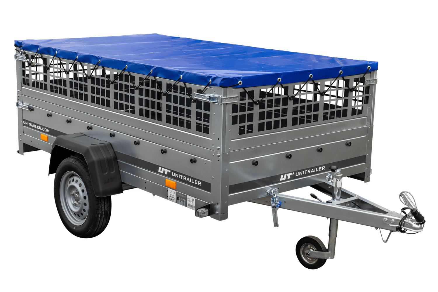 Einachsiger Anhänger auf Blattfedern 264×125 UNITRAILER GARDEN 264/R KIPP mit Gitterseitenwänden, H-0-Rahmen