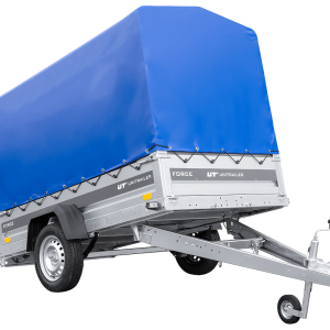 Autotransportanhänger auf Federn 230×125 UNITRAILER FORCE 230/R KIPP mit H-1100 Rahmen und blauer Plane