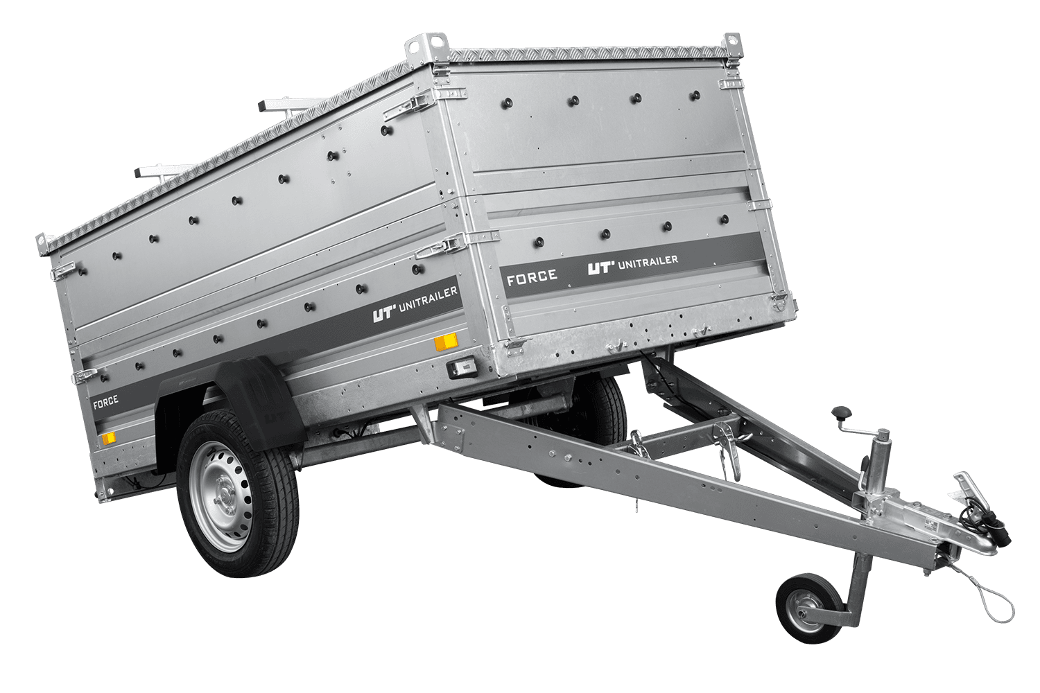 Autotransportanhänger 230×125 UNITRAILER FORCE 230 KIPP mit BIS-Seitenwänden und Aluminiumabdeckung