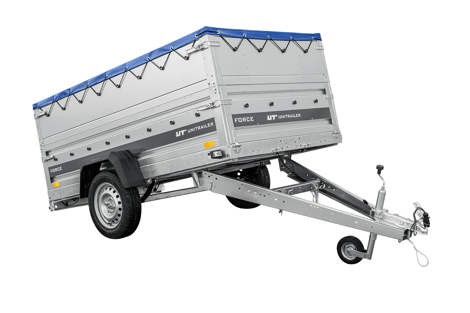Autotransportanhänger auf Federn 230×125 UNITRAILER FORCE 230/R KIPP mit BIS-Seitenwänden, H-0-Rahmen