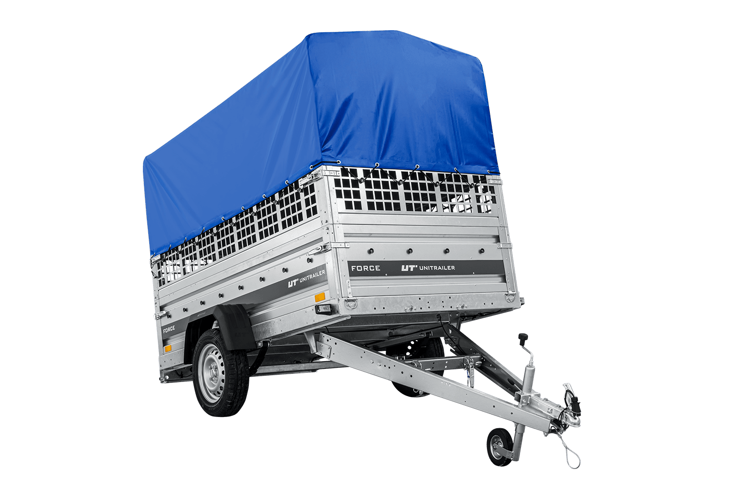Autotransportanhänger auf Federn 230×125 UNITRAILER FORCE 230/R KIPP mit Gitterwänden, H-800 Rahmen