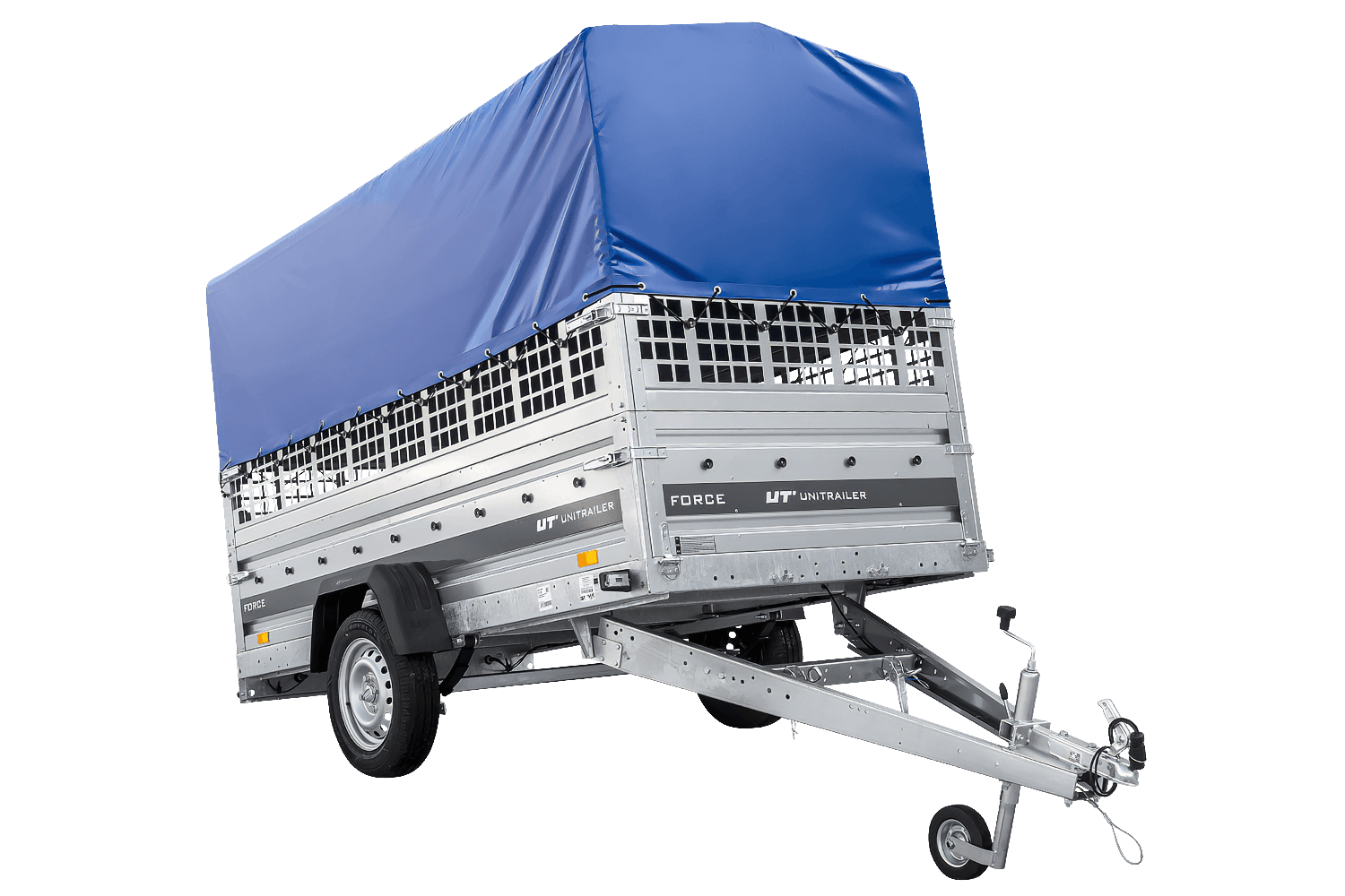 Autotransportanhänger auf Federn 264×125 UNITRAILER FORCE 264/R KIPP mit Gitterwänden, H-800 Rahmen
