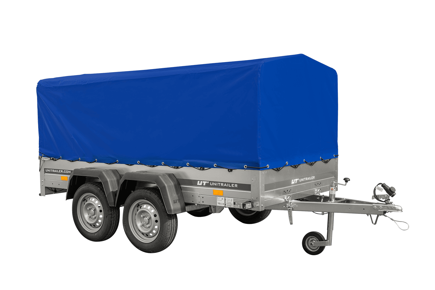 UNITRAILER GARDEN TRAILER ANHÄNGER 264/2 KIPP MIT STÜTZRAD, RAHMEN H-800 UND BLAUER ABDECKUNG